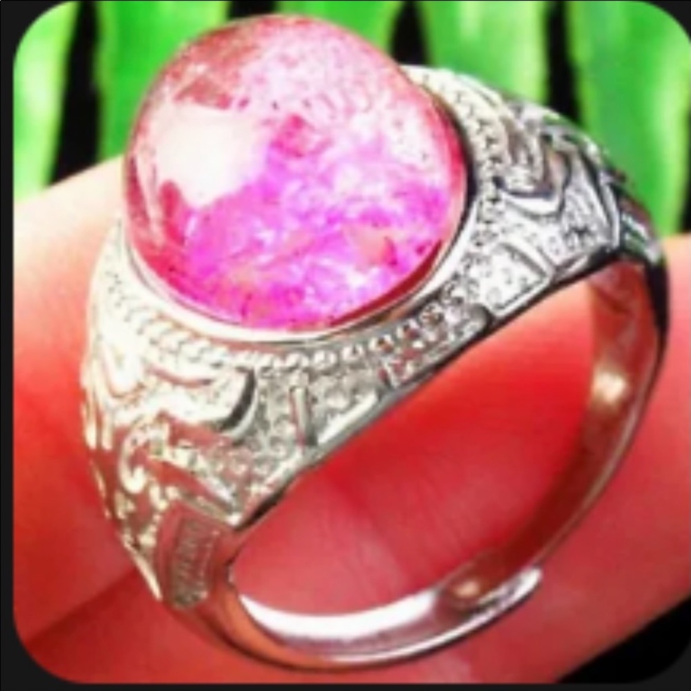 Purple phantom quartz Tibetan silver ring
